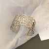 Metal Open Bracelet With Geometric And Plant Flowers Pattern Electroplated Simple Exaggerated Personality Jewelry