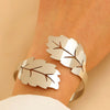 Metal Open Leaf Design Women's Bracelet Ring Jewelry Set With Electroplating