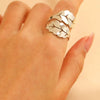 Metal Open Leaf Design Women's Bracelet Ring Jewelry Set With Electroplating