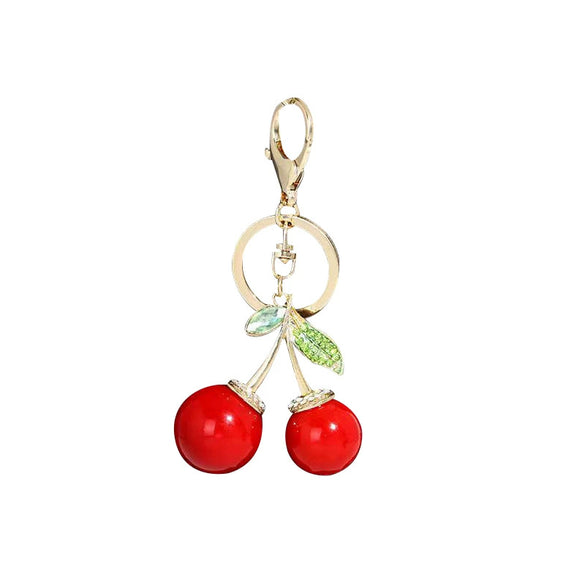 Metal Pastoral Style Diamondencrusted Cherry Car Keychain For Women
