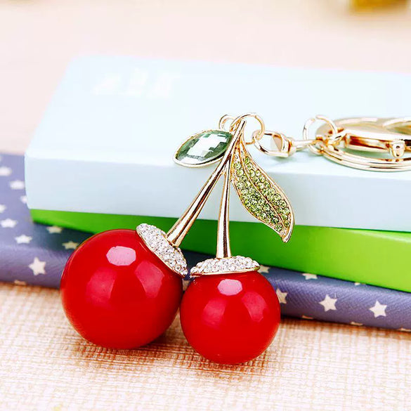 Metal Pastoral Style Diamondencrusted Cherry Car Keychain For Women