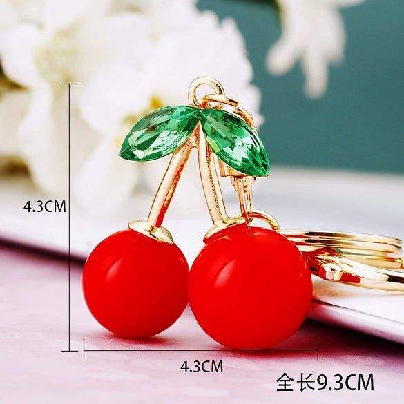 Metal Pastoral Style Diamondencrusted Cherry Car Keychain For Women