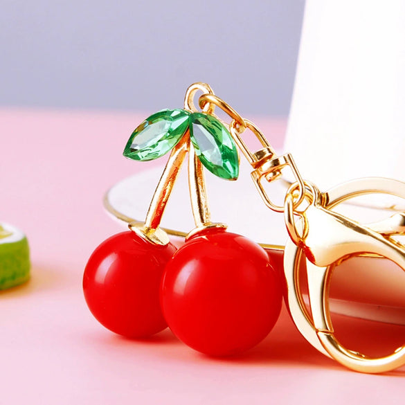 Metal Pastoral Style Diamondencrusted Cherry Car Keychain For Women