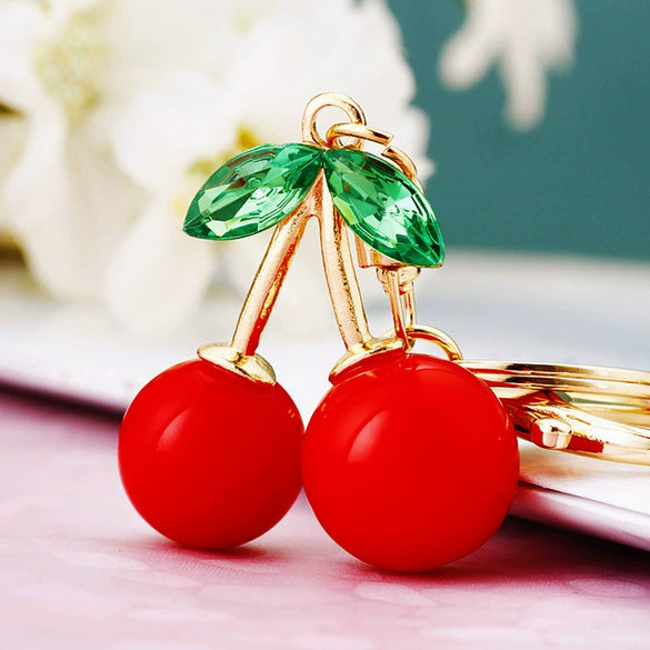 Metal Pastoral Style Diamondencrusted Cherry Car Keychain For Women