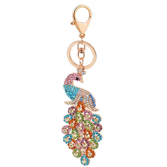 Metal Peacock Rhinestone Keychain And Bag Pendant For Women Wholesale