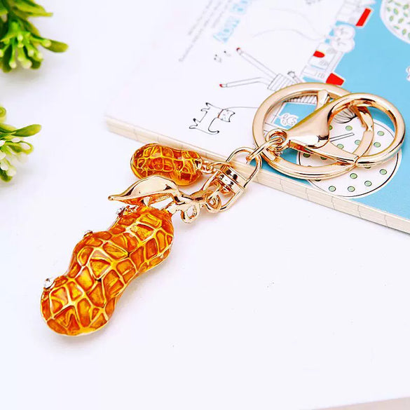 Metal Peanut Shaped Rhinestone Opal Keychain And Bag Pendant