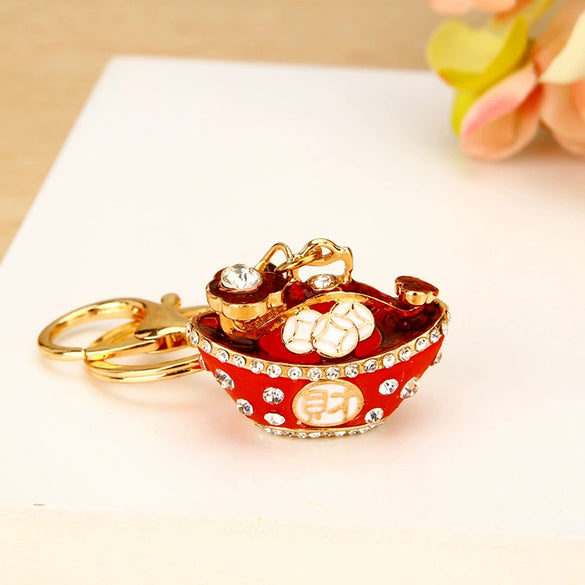 Metal Peanut Shaped Rhinestone Opal Keychain And Bag Pendant