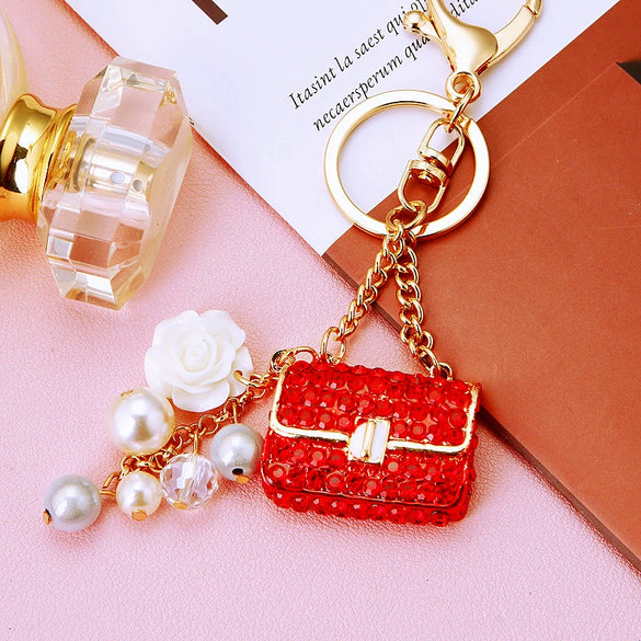 Metal Pearl Small Fragrant Style Key Chain Ring For Women As Bag Pendant