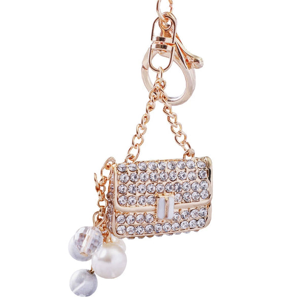 Metal Pearl Small Fragrant Style Key Chain Ring For Women As Bag Pendant