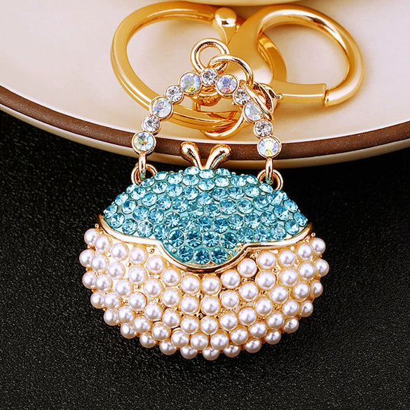 Metal Pearl Small Fragrant Style Key Chain Ring For Women As Bag Pendant