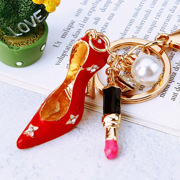 Metal Pearl Small Fragrant Style Key Chain Ring For Women As Bag Pendant