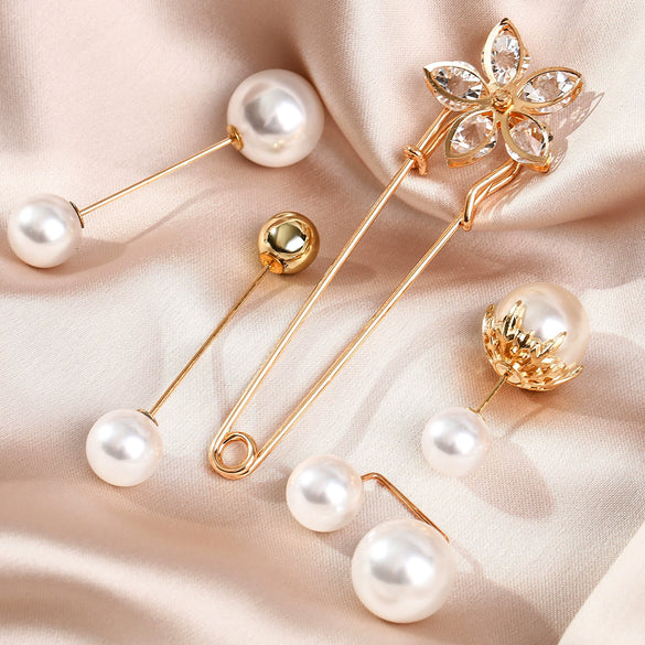 Metal Pearl Zircon Flower Collar Pin Brooch With Electroplating