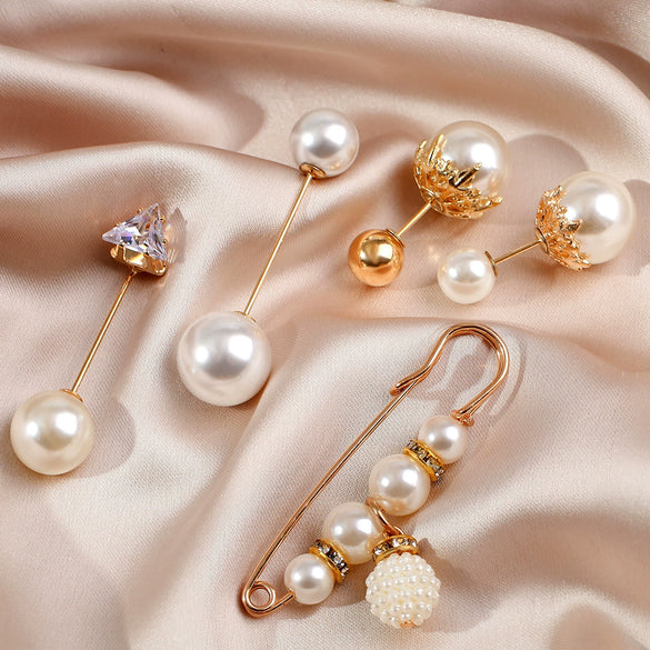 Metal Pearl Zircon Flower Collar Pin Brooch With Electroplating
