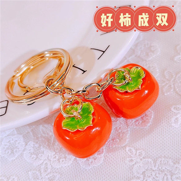 Metal Persimmon Ruyi Creative Keychain With Diamond Encrustment For Women's Bags