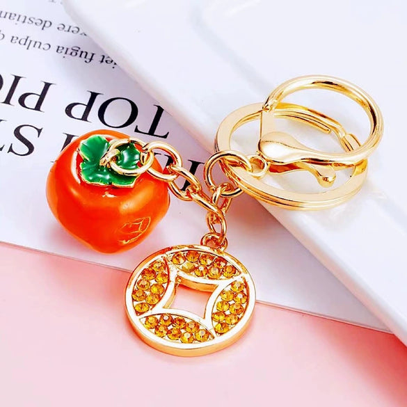 Metal Persimmon Ruyi Creative Keychain With Diamond Encrustment For Women's Bags