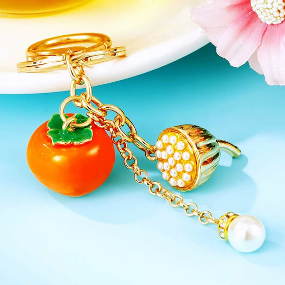 Metal Persimmon Ruyi Creative Keychain With Diamond Encrustment For Women's Bags