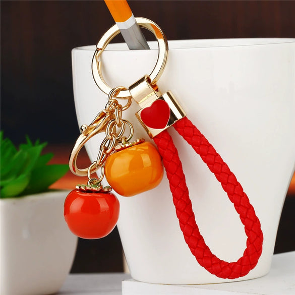 Metal Persimmon Shaped Women's Pastoral Style Car Keychain And Bag Pendant