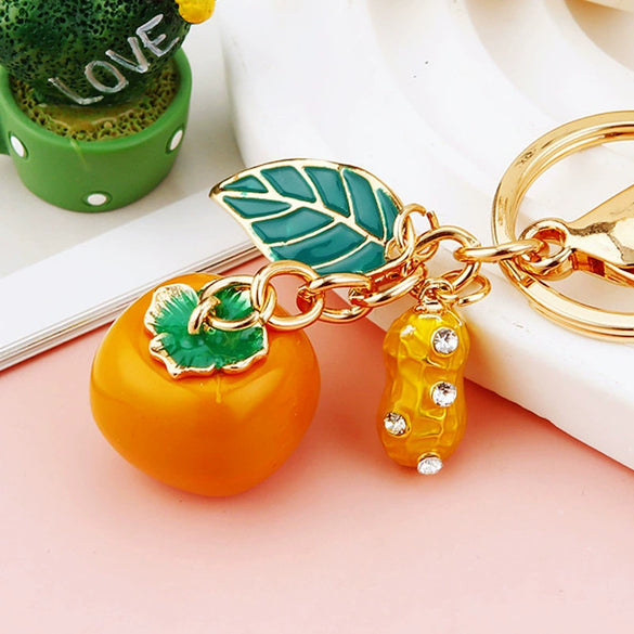 Metal Persimmon Shaped Women's Pastoral Style Car Keychain And Bag Pendant