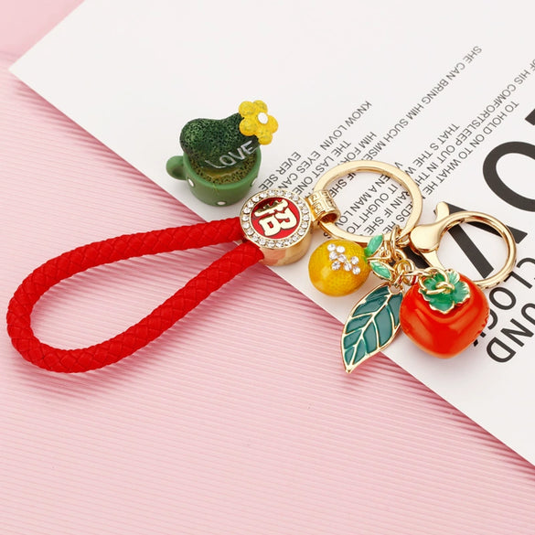 Metal Persimmon Shaped Women's Pastoral Style Car Keychain And Bag Pendant