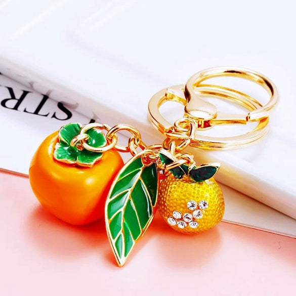 Metal Persimmon Shaped Women's Pastoral Style Car Keychain And Bag Pendant