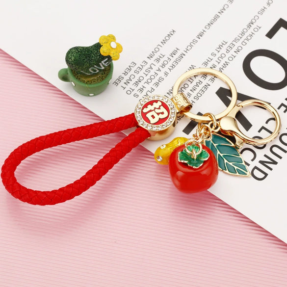 Metal Persimmon Shaped Women's Pastoral Style Car Keychain And Bag Pendant