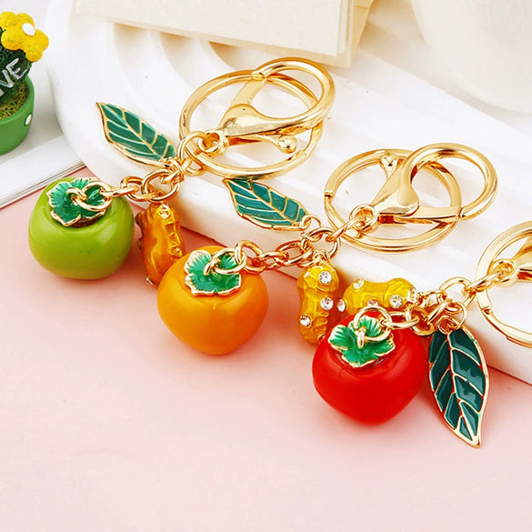 Metal Persimmon Shaped Women's Pastoral Style Car Keychain And Bag Pendant