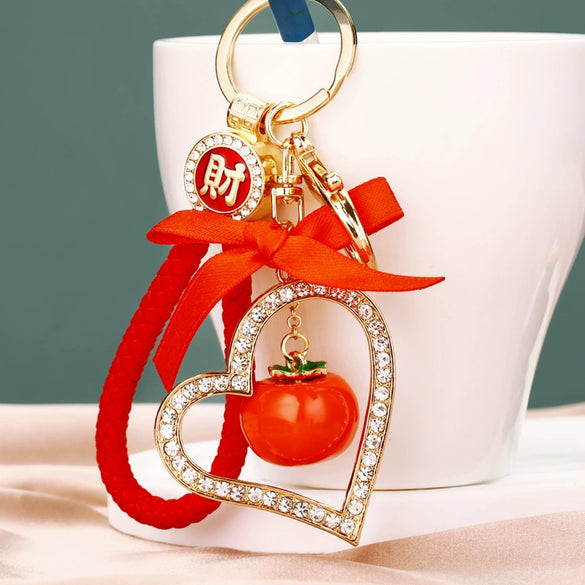 Metal Persimmon Shaped Women's Pastoral Style Car Keychain And Bag Pendant