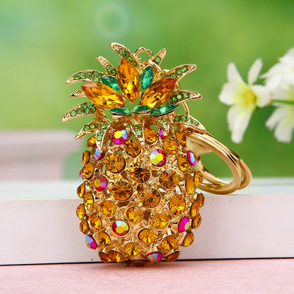 Metal Pineappleshaped Keychain Pendant With Diamond Encrustment For Women
