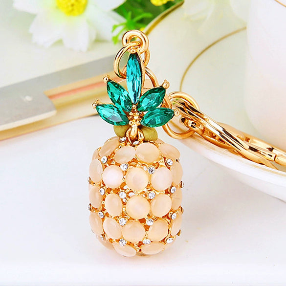 Metal Pineappleshaped Keychain Pendant With Diamond Encrustment For Women