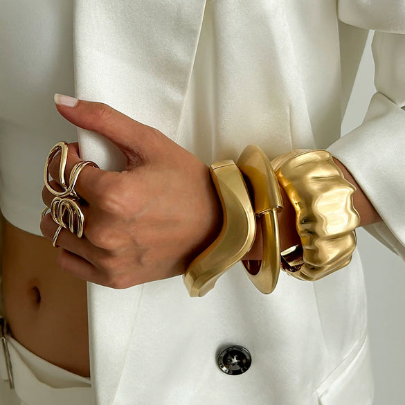 Metal Pleated Matte Exaggerated Irregular Ins Style Electroplated Bracelet