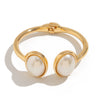 Metal Pleated Open Bracelet For Women With Liquid Metal And Imitation Pearl In Ins Style Electroplated