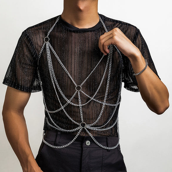 Metal Punk Style Hollow Ring Body Chain For Men