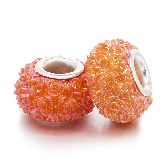 Metal Resin Beads Handmade Jewelry Accessories With Engraved Eternal Flower Totem Pattern Electroplating Process