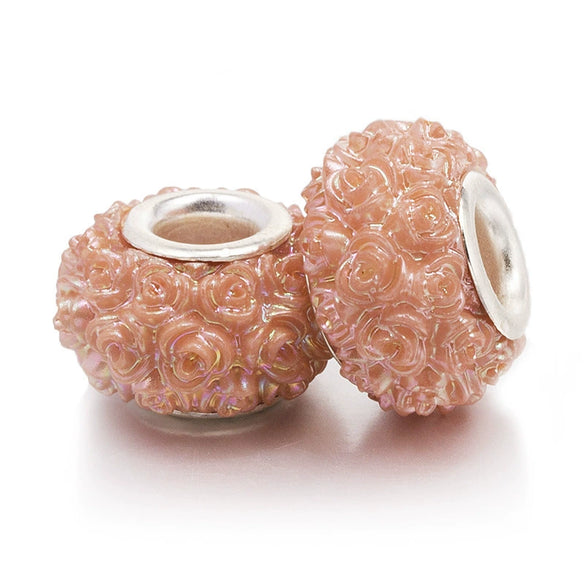 Metal Resin Beads Handmade Jewelry Accessories With Engraved Eternal Flower Totem Pattern Electroplating Process