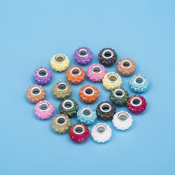 Metal Resin Beads Handmade Jewelry Accessories With Engraved Eternal Flower Totem Pattern Electroplating Process