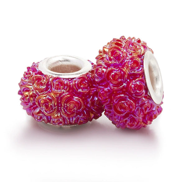 Metal Resin Beads Handmade Jewelry Accessories With Engraved Eternal Flower Totem Pattern Electroplating Process