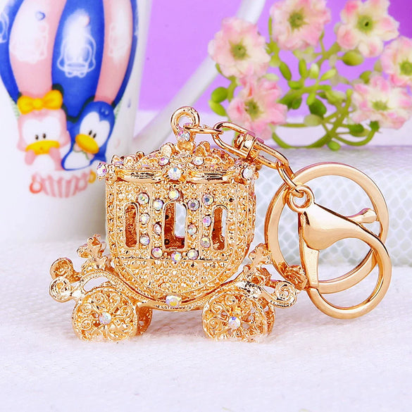 Metal Resin Keychain Diamondencrusted Princess Pumpkin Car Shape Cute Creative Pendant For Women