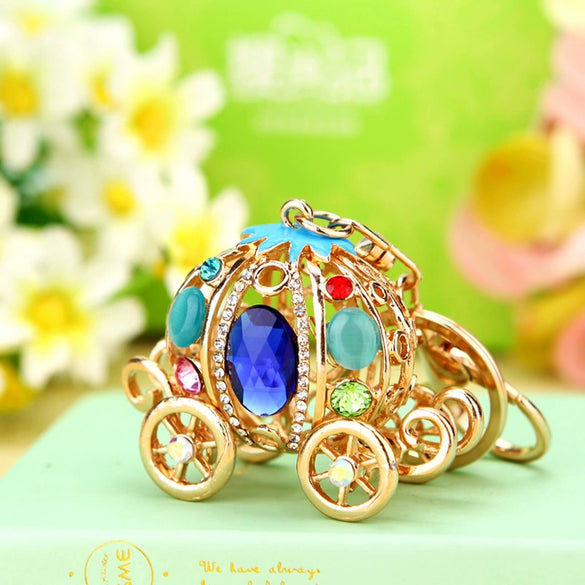 Metal Resin Keychain Diamondencrusted Princess Pumpkin Car Shape Cute Creative Pendant For Women