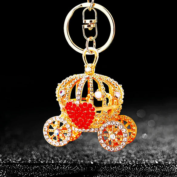 Metal Resin Keychain Diamondencrusted Princess Pumpkin Car Shape Cute Creative Pendant For Women