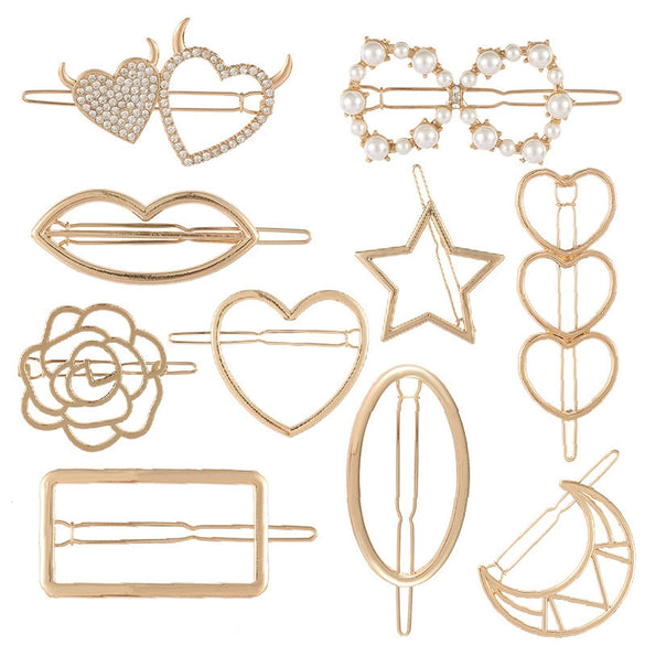 Metal Retro Geometric Rhinestone Star Moon Pearl Women's Hair Accessories Electroplating Hairpin