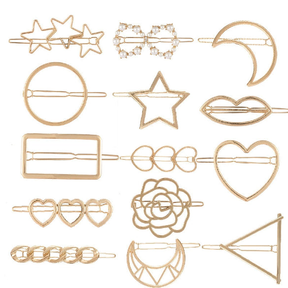 Metal Retro Geometric Rhinestone Star Moon Pearl Women's Hair Accessories Electroplating Hairpin