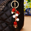 Metal Rhinestone Pearl Pomegranate Flower Keychain Light Luxury Style For Female