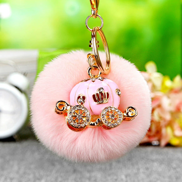 Metal Rhinestone Pumpkin Car Keychain Cute Creative Bag Pendant Female Plush Gift