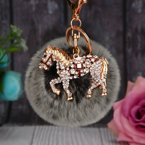 Metal Rhinestone Pumpkin Car Keychain Cute Creative Bag Pendant Female Plush Gift