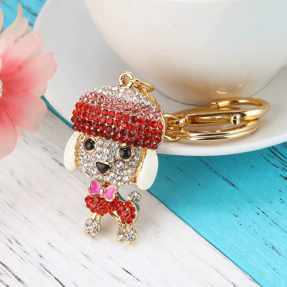 Metal Rhinestone Puppy Cartoon Key Chain For Women's Bag Pendant