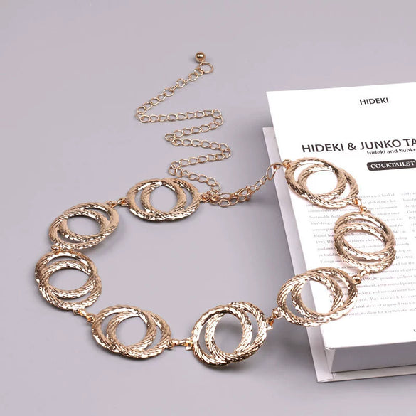 Metal Ring Belt Waist Chain Body Chain With Cross Shape And Embossing Electroplating Treatment In Punk Personality Hiphop Niche Style