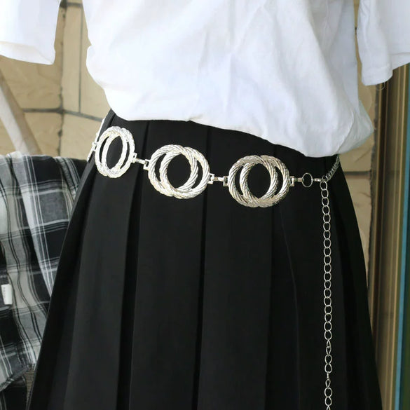 Metal Ring Belt Waist Chain Body Chain With Cross Shape And Embossing Electroplating Treatment In Punk Personality Hiphop Niche Style