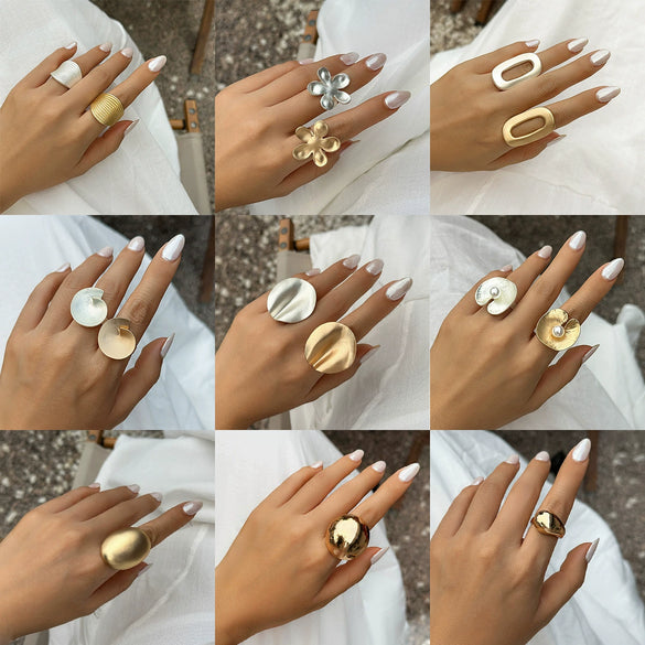 Metal Ring Women's Alloy Geometric Flower Style Electroplating Hand Ornament