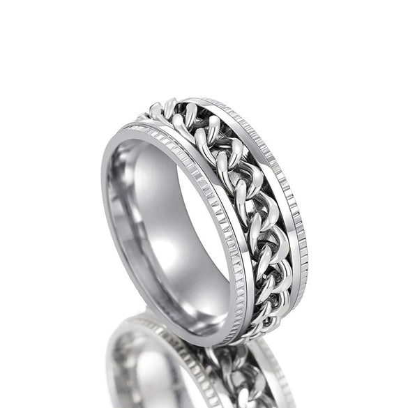 Metal Rotatable Ring Stainless Steel Geometric Hip Hop Style Electroplating