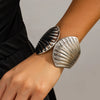 Metal Scallop Spring Open Bracelet With Electroplating Exaggerated Shell And Wide Striped Design Personalized Style